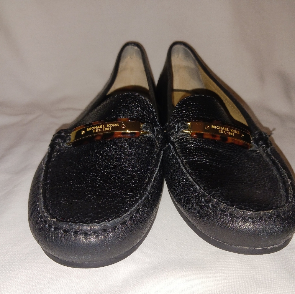Michael Kors, MK, Women's Shoes, Black/Gold Leopard Plated Logo